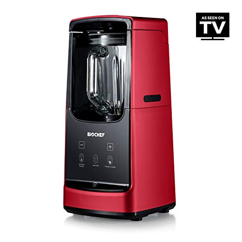 Bio Chef - Batidora al vacío BioChef Astro | Aumenta la conservación de los Alimentos Batidos | Motor 1000W | Jarra de Vidrio 1L | Envase al vacío 700ml (Rojo)