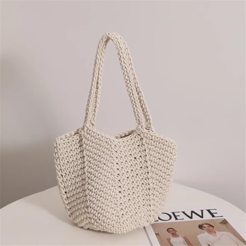 Retro Knitted Shopping Shoulder Bag for Women, Handmade Woven Tote Bag Girls Large Capacity Cotton Rope Handbags Summer Ladies Travel Beach Bags3