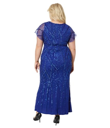 Image of Adrianna Papell Women's V-Neck Allover Beaded Mesh Overlay Gown