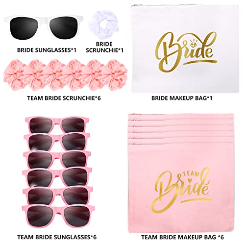 Auihiay Wedding Bridesmaid Gift, Bachelorette Proposal Wedding Supplies, Team Bride Bridal Shower Gift with Bridesmaid Makeup Bags, Scrunchies and Sunglasses for Wedding Day Bachelorette Party