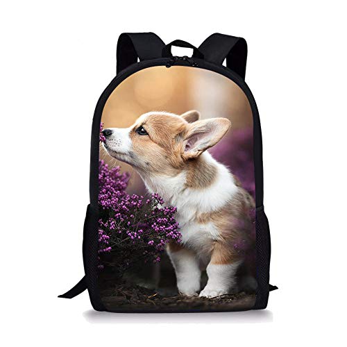 Preisvergleich Produktbild Drucken Haustier, Welpe, lila Blume Schultasche,Grundschule Schultasche, Mittelschule Schultasche, Jugend Laptop Rucksack
