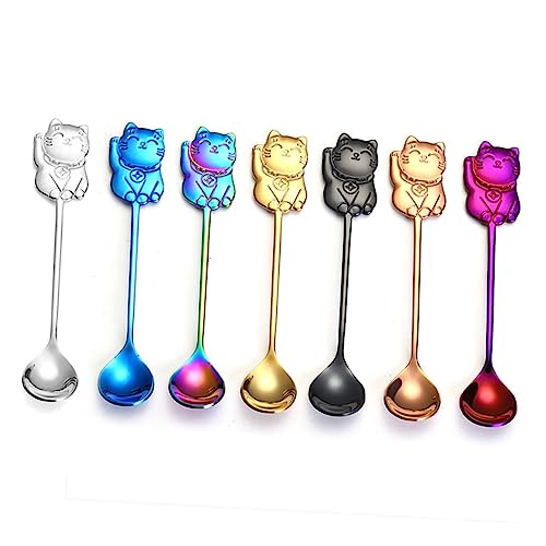 UPKOCH Cuillère À Dessert Chat En Acier Inoxydable 304 - Cuillère À Café Mignonne 14 Cm Pour Thé Glace Yaourt Et Gâteau - Manche Antidérapant Et Finition Brillante