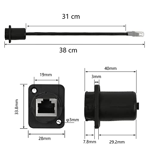 Cerrxian 35Cm Rj45 Male To Female Cat5 5E 6 Waterproof Panel Mount Lan Network Ethernet Extension Cable With Cap #TOP5