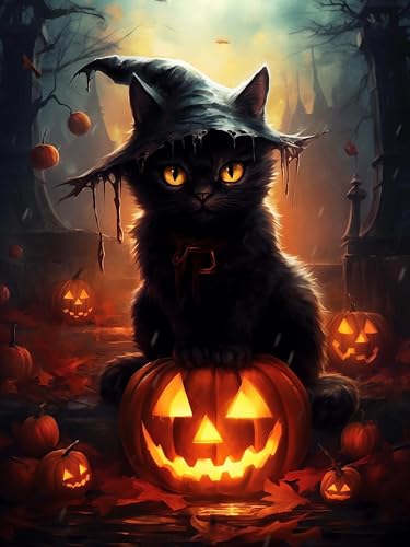 SKRYUIE 5D Diamond Art Kits for Adult Halloween Full Round Drill, DIY Diamond Painting Crystal Embroidery Cross Craft Stitch Art Wall Office Decoration 12x16 inch / 30x40 cm