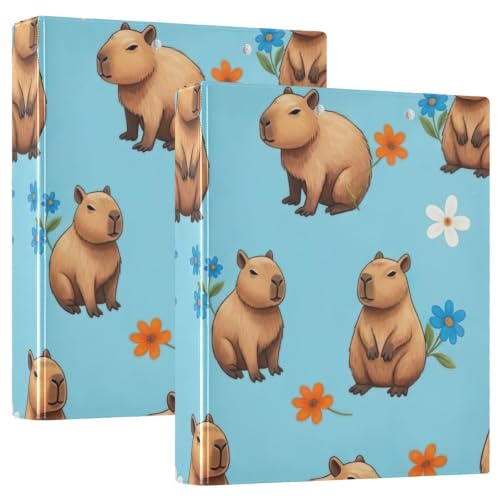 Classeur 3 anneaux bleu Capybara avec porte-bloc intégré pour organiser vos cours