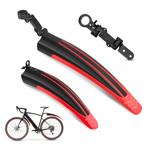 Vockvic Parafango Bicicletta, Universale parafanghi per Biciclette Anteriore Posteriore Bici Biciclette Set MTB Bici da Strada Mountain Bike Parafango Regolabile per Protezione Schizzi Sporco (Rosso)