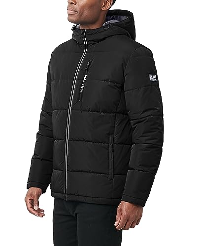 Nautica Men's Midweight Quilted Faux Memory Puffer Jacket –Adjustable Hood Insulated Winter Coat2