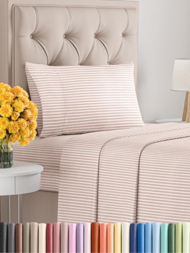 Blush Stripes Oeko-Tex Twin Size 3 Piece Sheet Set - Extra Soft, Breathable & Cooling Luxury Bed Sheets - Deep Pockets, Easy-Fit & Wrinkle-Free