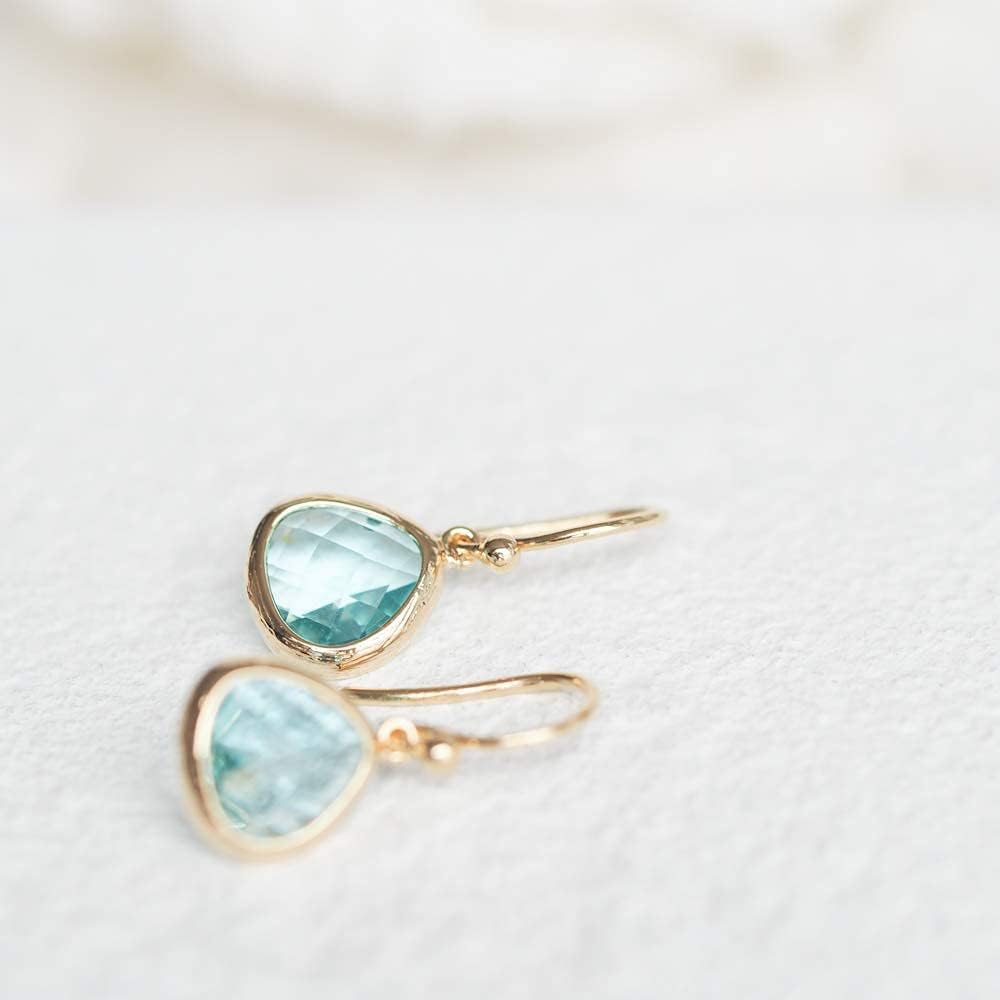 Dainty Simulated Aquamarine Blue Crystal Drop Earrings - 14k Gold-Plated, Hypoallergenic, Lightweight, Minimalist Beach Jewelry by MJLULU - Image 2