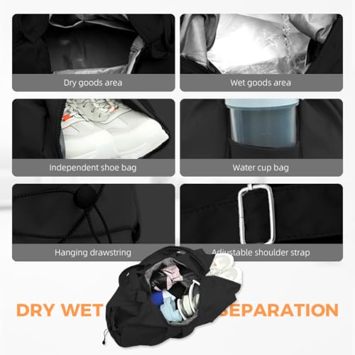 Image of PALAY Gym Duffle Bag with Shoe Compartment for Women, Lightweight, Black | Waterproof Nylon Fabric, Adjustable Strap, Personal Carry-on Size, Fits Under-seat, for Travel, Hospital, Overnight