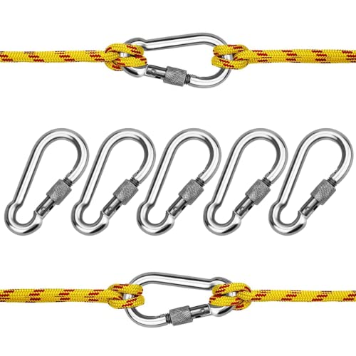 BIBBOSTORE® Mosquetón con Cierre de Resorte 5 Piezas, Llavero de Acero Inoxidable Resistente para Acampadas, Senderismo, Viajes, Pesca, Viajes (no Escalada), para conectar Cuerdas, Cadenas, Mochilas… Cover