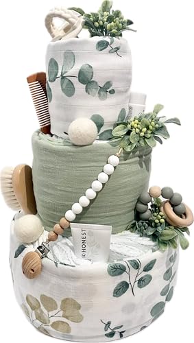 Eucalyptus Sage Diaper Cake - Handmade Baby Shower Gift, Unisex D...