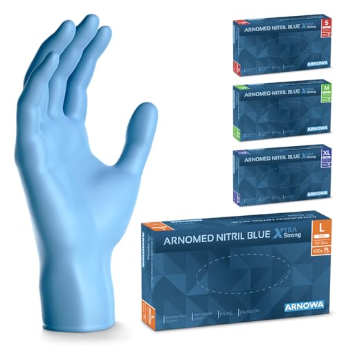 100x ARNOMED® Guantes nitrilo talla L Azul [50% más gruesos], Guantes desechables, Luvas nitrilo descartaveis sin polvo y látex, Manoplas nitrilo en S, M, L, XL