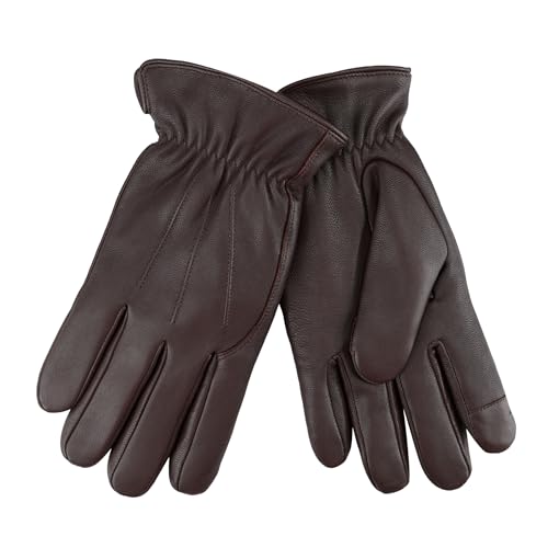Dockers Gants d'hiver chauds en cuir pour homme avec capacité tactile de smartphone, marron, Large