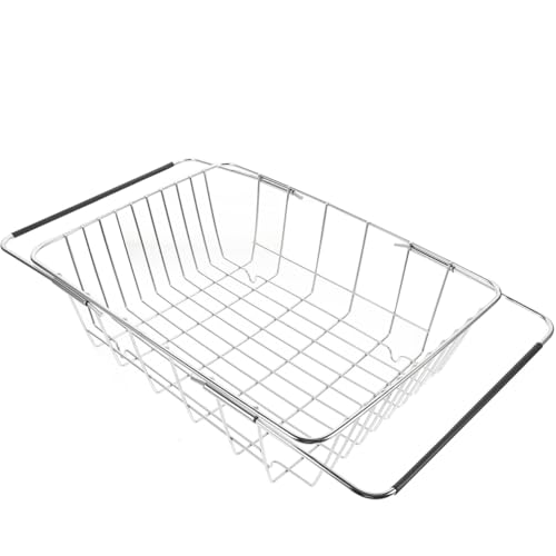 Escurridor de fregadero de acero inoxidable con función de drenaje, resistente al óxido, ahorra espacio para cocina, vajilla multifuncional, accesorio de cocina, limpiador para fregadero y encimera