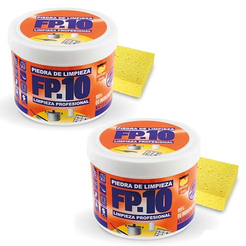 Fantastica Piedra Blanca De Limpieza PROFESIONAL [FP.10] Limpieza Premium | Quita Grasa Y Suciedad Difícil | Multiuso, Ideal Para Desincrustar Suciedades Profundas. Producto Eco. Incluye Esponja (2)