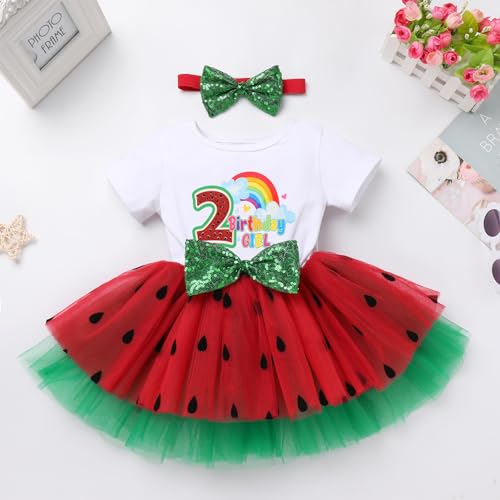 FYMNSI Toddler Baby Girls Watermelon Birthday Dress and Headband 2PCS Princess Short Sleeve Summer Casual Cake Smash Clothes2