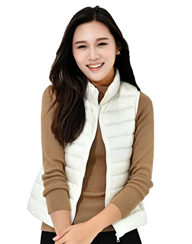 Fouriding Chaleco Mujer Chaqueta de Abajo sin Mangas Pluma Portátil Ligero Plegable Cremallera Blanco, M