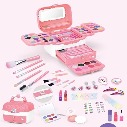 Ghbunuzメイクセット女の子お化粧セット女の子コスメセットおもちゃ女の子子供メイクセットプリンセスおもちゃクリスマスプレゼント3 4 5 6 7 8 9 10 11 12歳女の子プレゼント (ピンク)