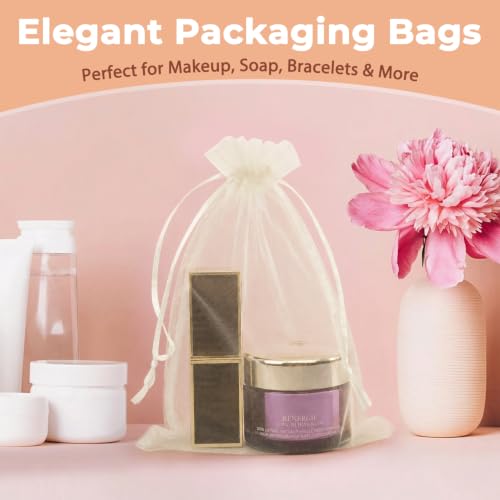 Image of Crweety 50PCS Organza Bags 6x9 Ivory Small Gift Bags Mesh Drawstring