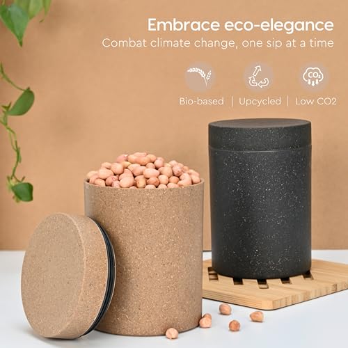 Image of Eha Earth Friendly Canister With Air Tight Lid | Food Storage Container Jars Set Of 2 | Made With Rice Husk And Bamboo Fibers | 700Ml | Charcoal-Tortilla,Multicolor
