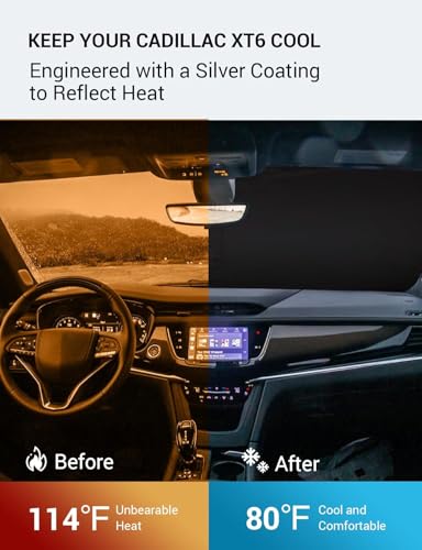 Image of Proadsy Windshield Sun Shade for Cadillac XT6 2020-2025 2026 Foldable Front Sunshade Protector Sun Visor Blocks UV Rays Keep Car Cooler