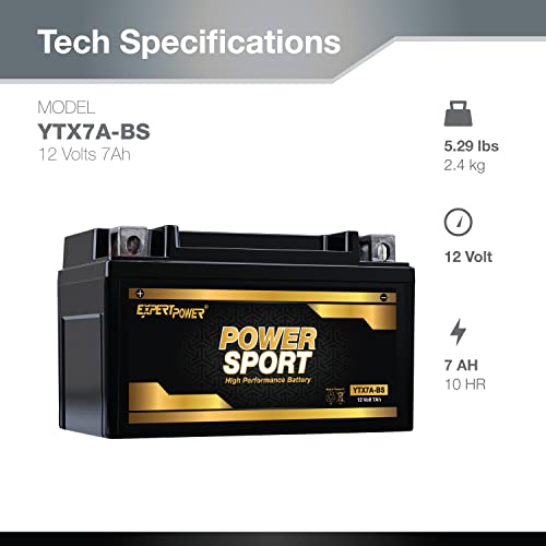 Image of ExpertPower YTX7A-BS - 12V 7Ah AGM Motorcycle Battery, for ATV, 4 Wheeler, 180 CCA Powersports Batteries, SLA Dirt Bike, Scooter, ATV Battery Compatible with People 150CC, QuadRacer 450CC (Pack of 2)