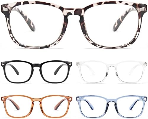 BLS 5 Pack Reading Glasses Blue Light Blocking, Fashion Square Computer Readers Anti Glare/Eye Strain/UV Ray Blockers Eyeglasses Women/Men (5 Pack Mix, 2.0)