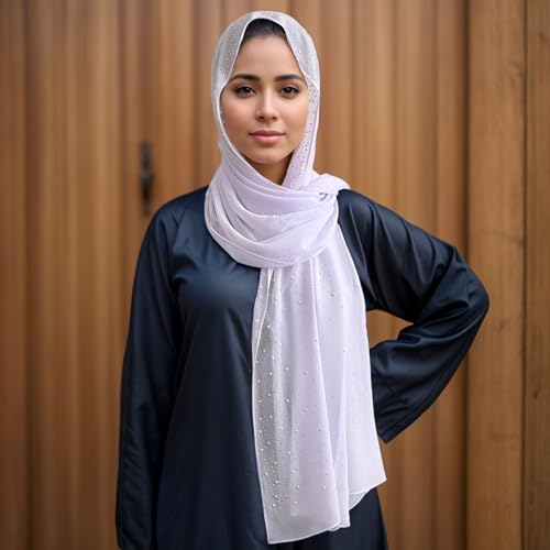 Luxury Diamond Hijab Shawl and Wraps For Evening Dress Shiny Rhinestones And Pearl Chiffon Scarf For Muslim Women2