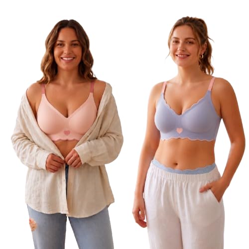 Image of Women's Seamless Wirefree Bra Pack of 2 Full Coverage Padded Everyday T-Shirt Bras | Soft Stretch Comfortable Wireless Bra Adjustable Straps Breathable No-Show