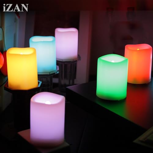 Image of iZAN 6PCS Multi Color Changing Flameless Battery Operated LED Votive Candles with Remote Flickering Electric votives for Halloween Christmas Home Party Wedding Decors 1.5 inchx2 inch Batteries Included