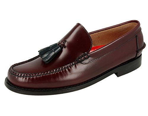 Mocasines Castellanos hombre burdeos con borlas verdes zapatos piel caballero
