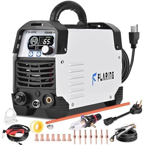 FLARING Plasma Cutter,65Amp Plasma Cutter Machine 120V/240V,4/5" (20mm) Max Cutting,5/8"(15.9mm) Clean Cut,IGBT Inverter Touch Arc with Consumable Set,Post Air/2T/4T Update 7th FC650D PLUS Cover