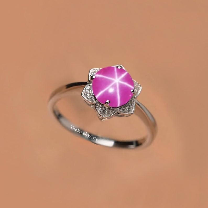 Elegant 925 Sterling Silver Six-Ray Star Pink Ruby Round Cut Gemstone Ring Handmade Jewelry Gift for Women Ideal for Birthdays, Anniversaries, or Special Occasions