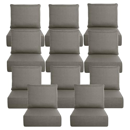 Image of Luxury 6 inch Thick Outdoor Cushion Set 11 - 24x24 Patio Furniture Cushions with 28D High-Density Foam, Water-Resistant & Fade-Resistant Fabric, Removable Covers for Patio Furniture Sofa Couch -Grey