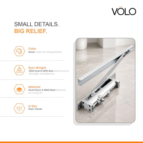 Image of VOLO Automatic Door Closer | Heavy Duty Aluminium Door Closer | Double Speed Adjustable Door Closing Device | Concealed Door Closer for Residential & Commercial Doors | 120 KG Capacity | Silver