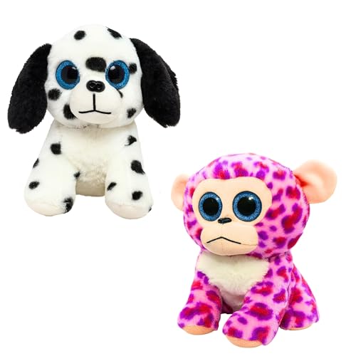Image of TOYTALES Soft Toy Combo Pack Cute Little Dog & Little Monkey Plush Toys with Big Eyes for Kids (Pack of 2)