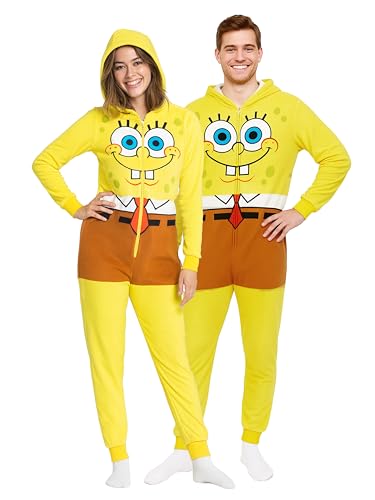 United Labels Spongebob Schwammkopf Kostüm für Erwachsene, M, Gelb, Jumpsuit Unisex, Overall mit Kapuze, Einteiler für Karneval Mottoparty