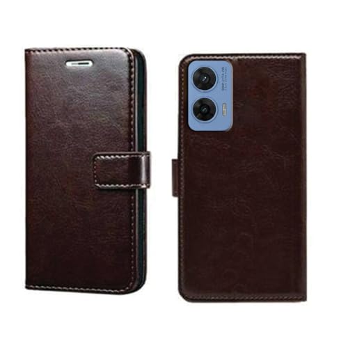 Image of amazon basics Moto G96 5G Flip Cover | Card Pockets Wallet & Stand | Flip Cover for Moto G96 5G (Coffee)