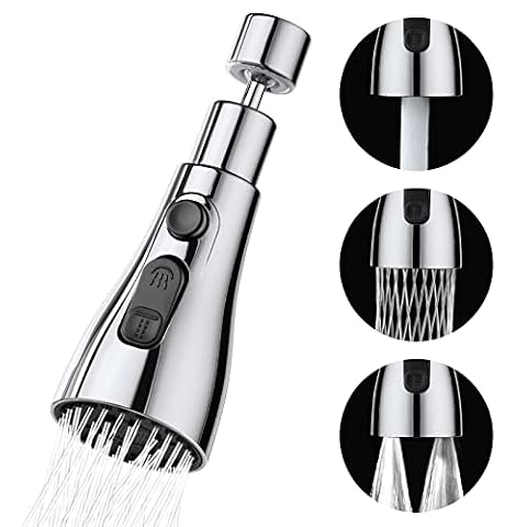 OSDUE Aerator kranu, obrotowy aerator kranu 360°, trzy tryby odpływu wody, mocowanie kranu, do kranu kuchennego/łazienkowego z 2 adapterami (M22 i F24)