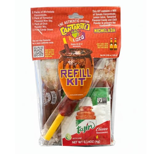 Cantarito Loco Michelada Refill Kit,6 Pack with Tamarind Rim Dip and Candy Straw
