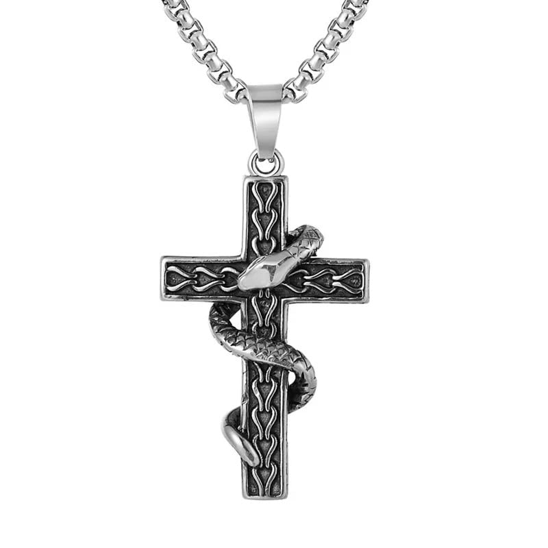 Buy VIEN® Stainless Steel Cross And Snake Animal Punk Pendant Necklace