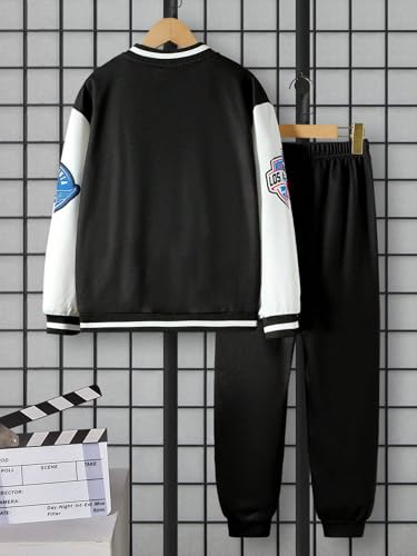 Boys 2 Pieces Sweatsuit Outfits Letter Graphic Bomber Varsity Jacket and Jogger Sweatpants Tracksuit Set for Boy 7-14Y2