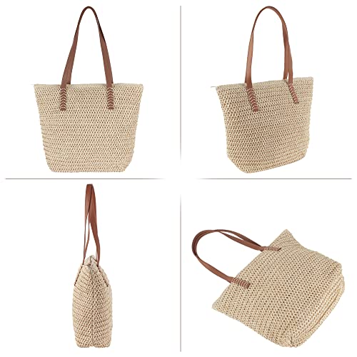 Goclothod Woven Straw Handbag Large Tote Shoulder Bag Hobo Summer Beach Purse - Thumbnail 3