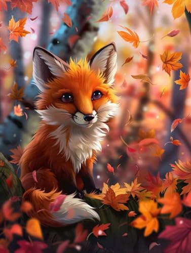 Pintura con numeros lienzo alta densidad zorro y árbol pigmento acrílico premium