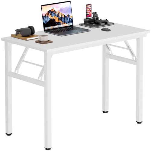 Image of Need Office Computer Desk 35.8 Inch Sturdy Folding Laptop Table White | White Frame Writing Gaming Work Table /Foldable Home Office Desk /Sewing Table, No Assembly Required