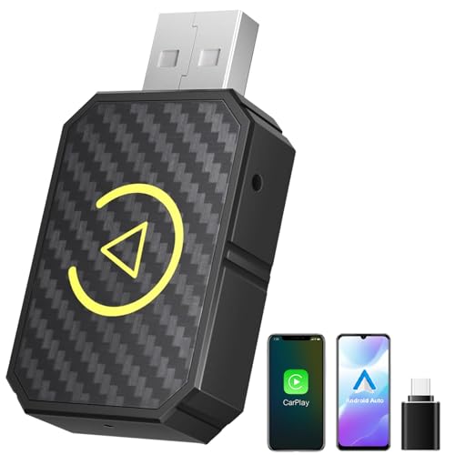 Binnan Adaptador Inalámbrico, Adaptador inalámbrico 2 en 1convierte con Cable a inalámbrico, Plug & Play con actualización en línea, Inalámbrico USB Adaptador Plug y Play para Vehículos