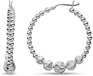 LeCalla Sterling Silver Jewelry Ball Beads Hoop Earrings for Women