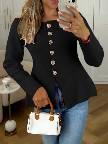 Cicy Bell Womens Button Up Cardigan Sweaters Lightweight Long Sleeve Knit Tops Business Casual Round Neck Fitted Jacket3