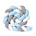 Serpente Letto Intrecciato, Cuscino Intrecciato Fatto A Mano, Strisce Annodate Tessute, Treccia Paracolpi, Cuscino Con Nodo, Serpente Letto Intrecciato per Sponde (blu bianco grigio,1.5m)